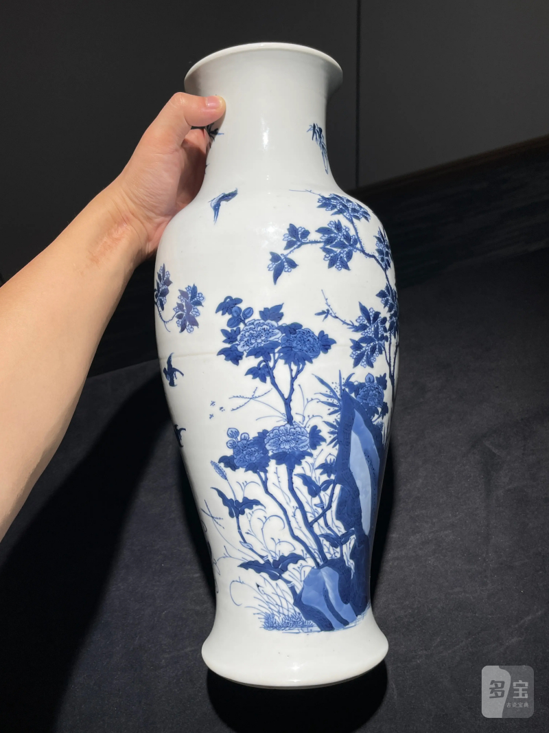 清康熙 青花花鸟纹观音尊 - 图3